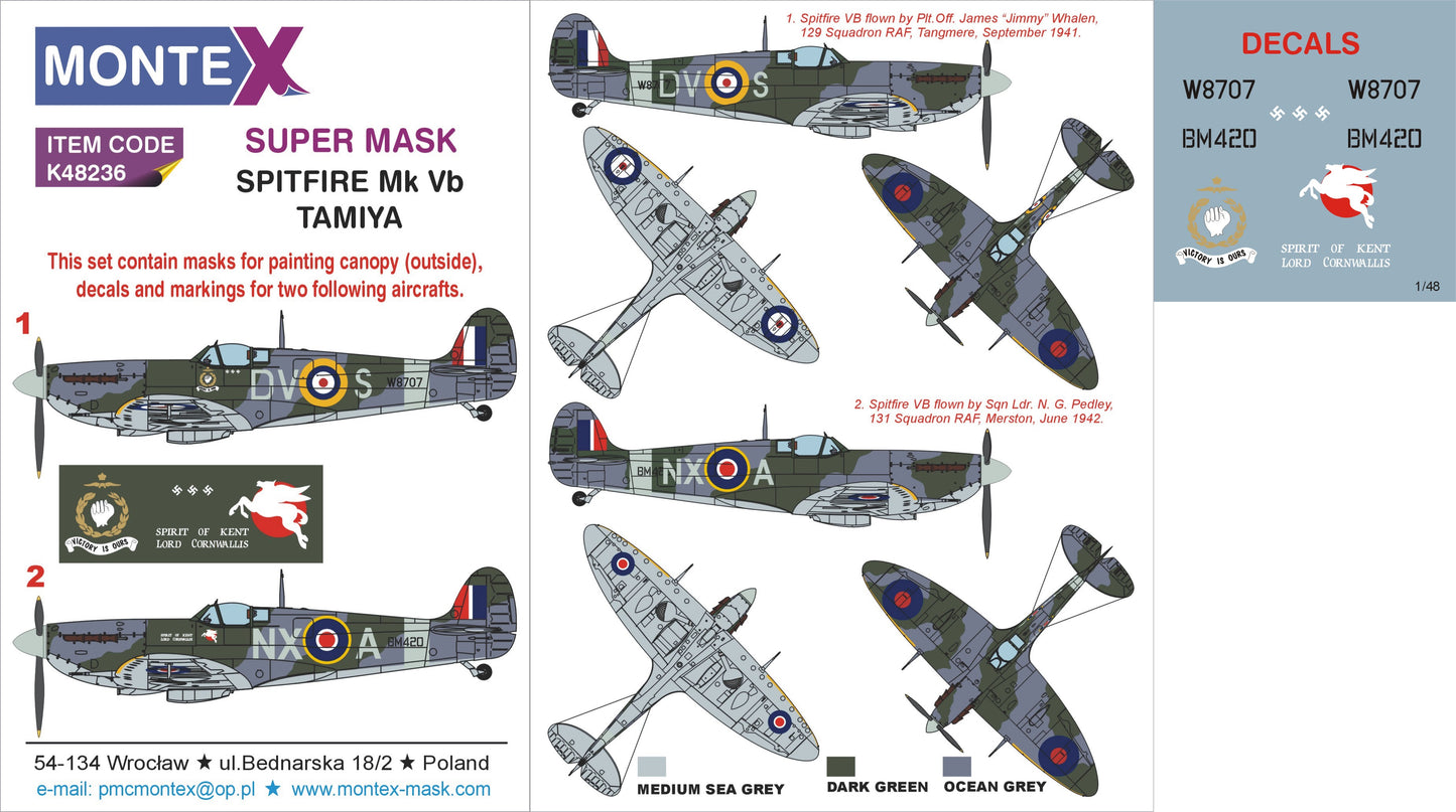 Montex MXK48236 1:48 Supermarine Spitfire Mk.Vb 1 canopy mask
