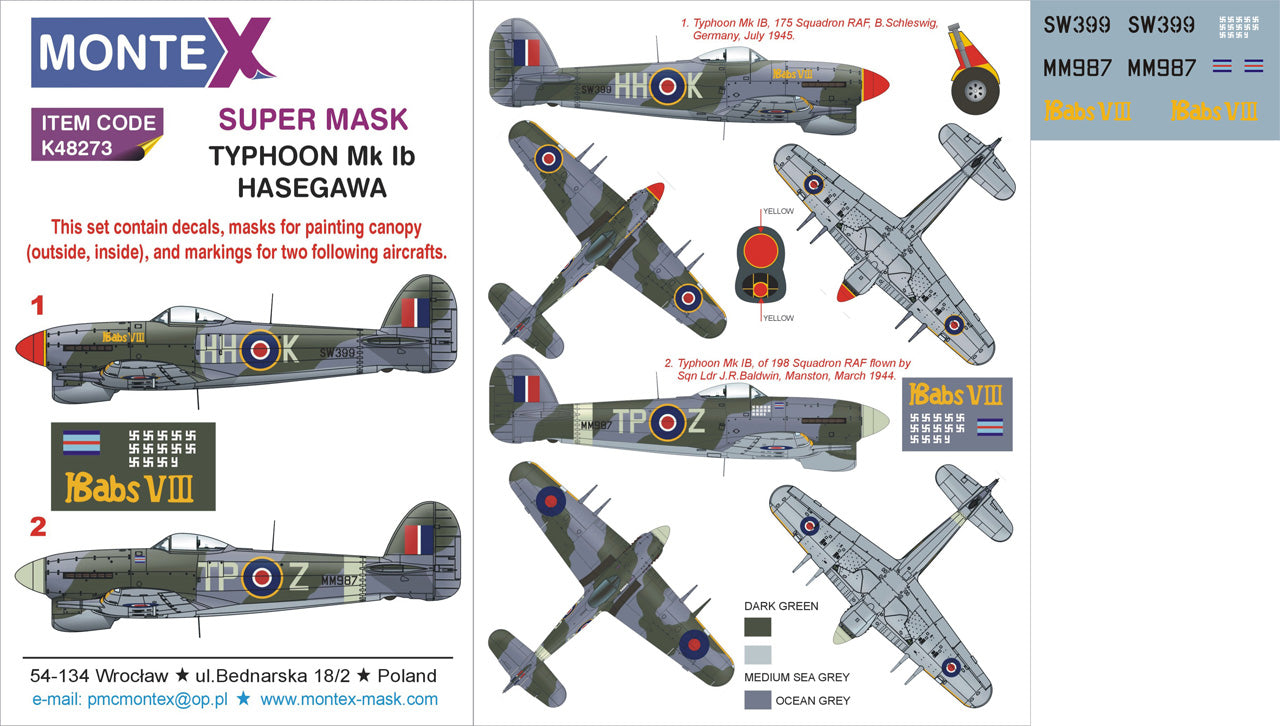 Montex MXK48273 1:48 Hawker Typhoon Mk.Ib 2 canopy frame paint mask