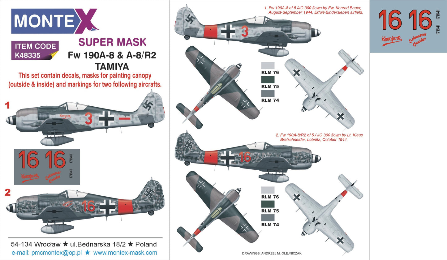 Montex MXK48335 1:48 Focke-Wulf Fw-190A-8 2 canopy mask