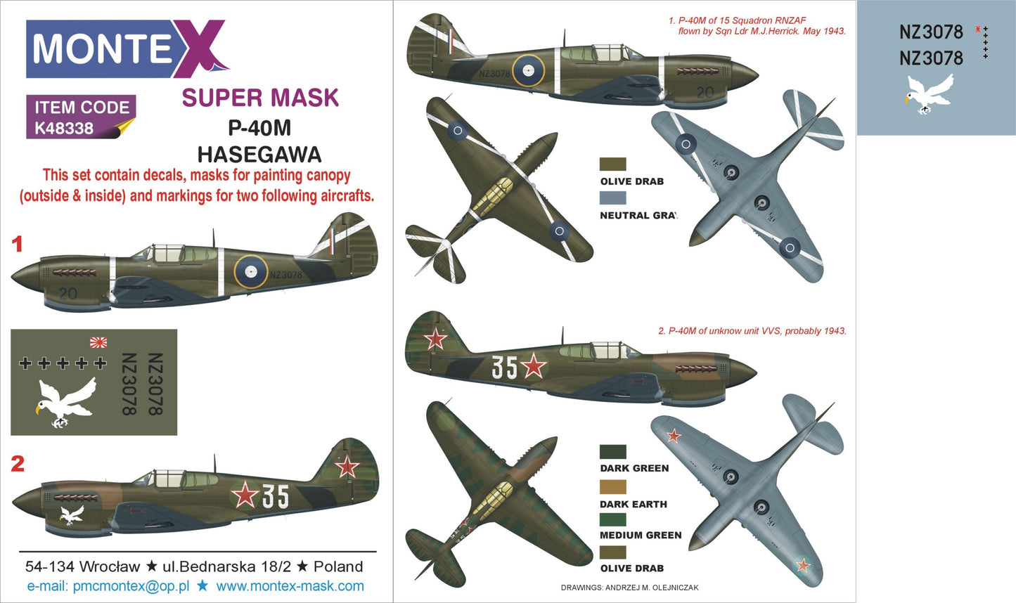 Montex MXK48338 1:48 Curtiss P-40M 2 canopy mask