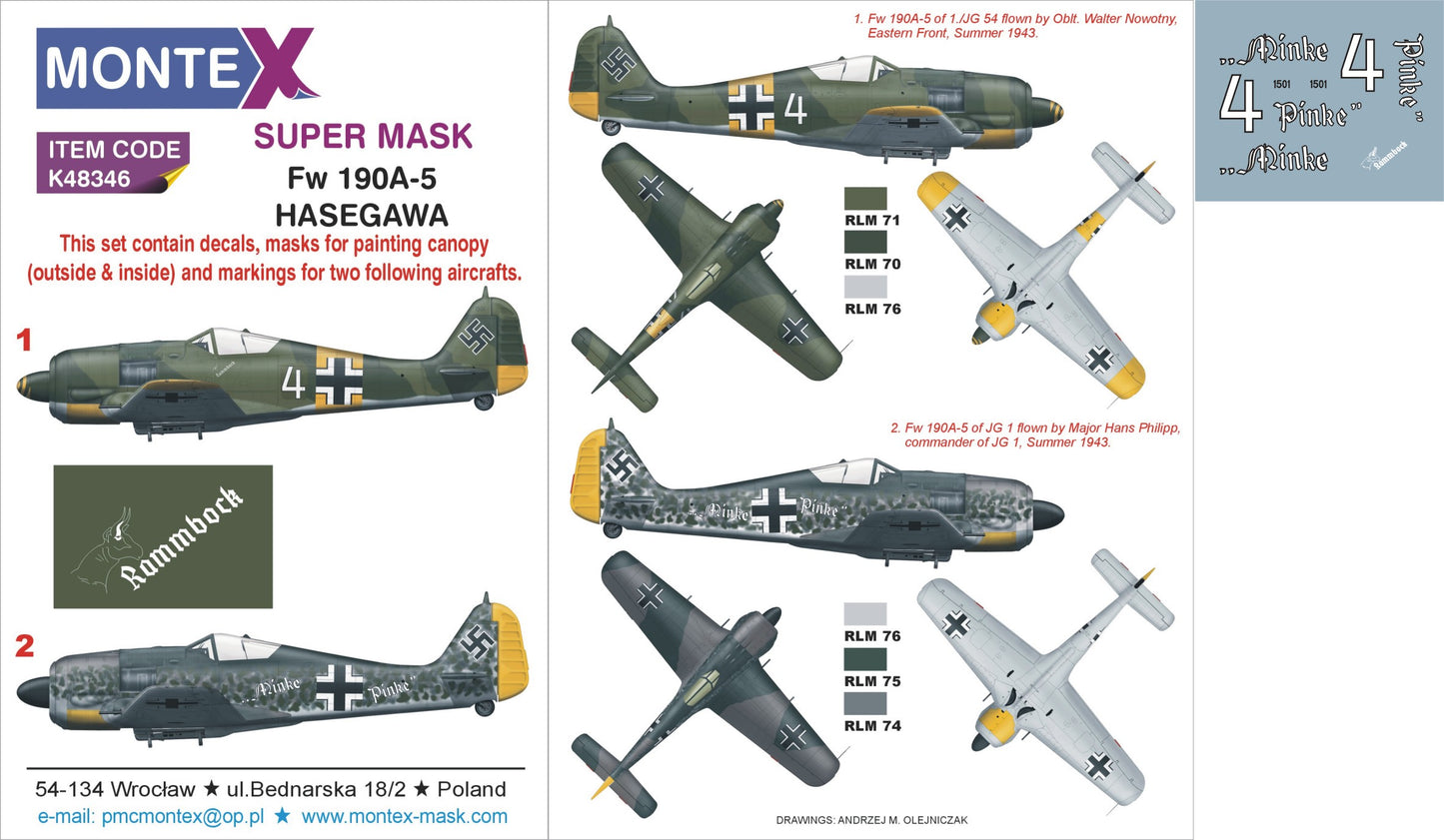 Montex MXK48346 1:48 Focke-Wulf Fw-190A-5 2 canopy mask