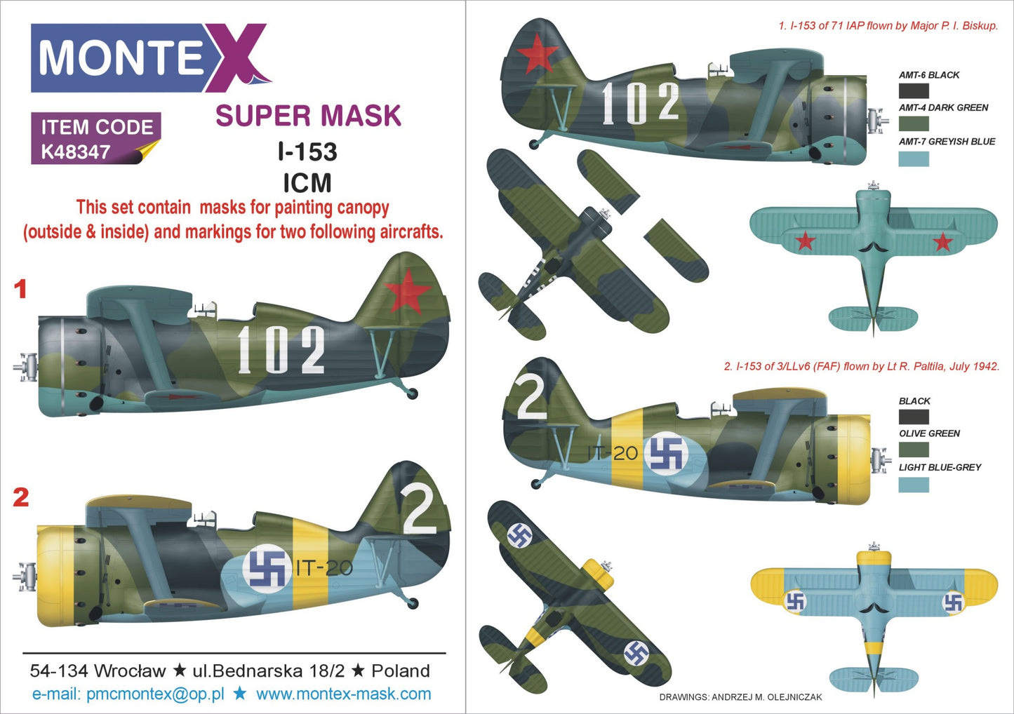 Montex MXK48347 1:48 Polikarpov I-153 2 canopy mask