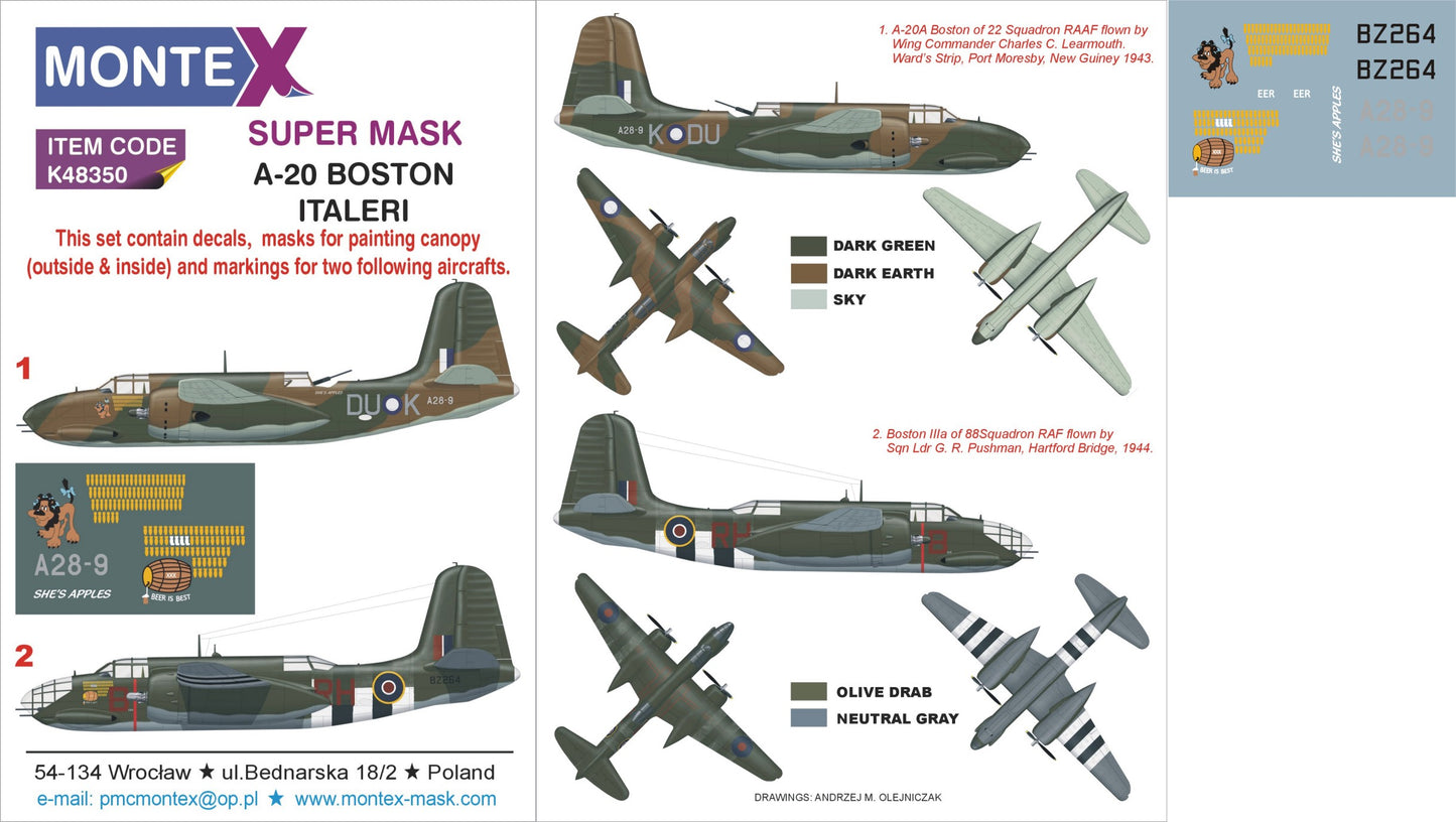 Montex MXK48350 1:48 Douglas A-20B Boston 2 canopy mask