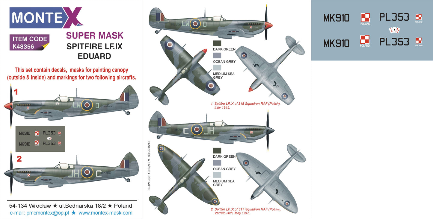 Montex MXK48356 1:48 Supermarine Spitfire LF Mk.IXc/Mk.IXe 2 canopy mask