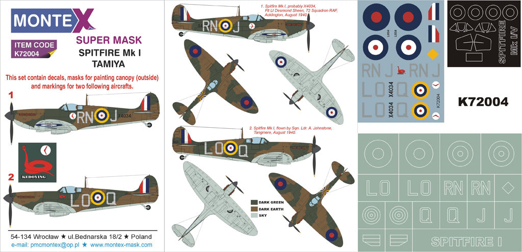 Montex MXK72004 1:72 Supermarine Spitfire Mk.I 1 canopy mask
