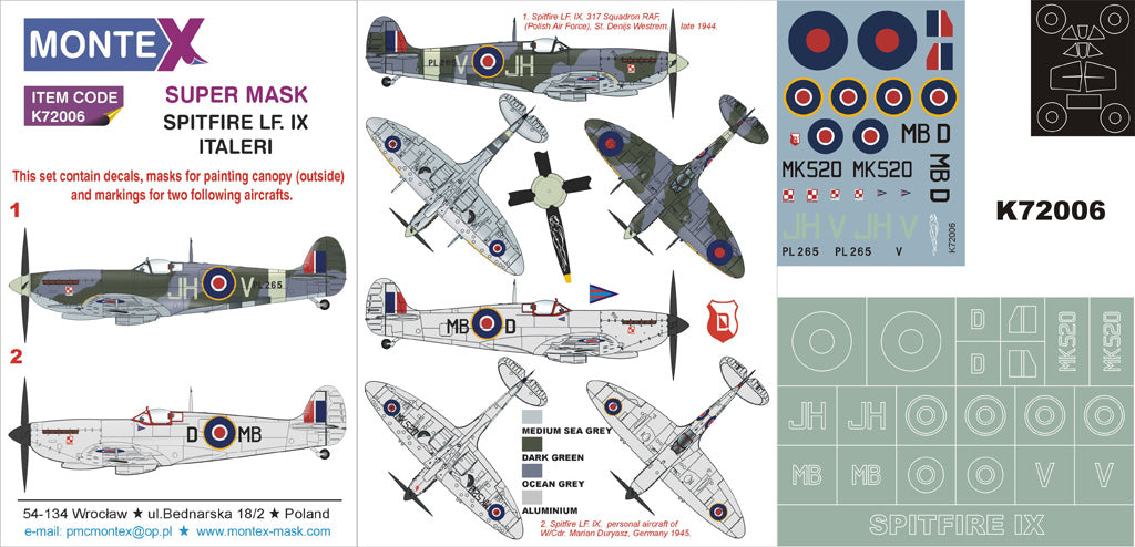 Montex MXK72006 1:72 Supermarine Spitfire Mk.IX 1 canopy mask