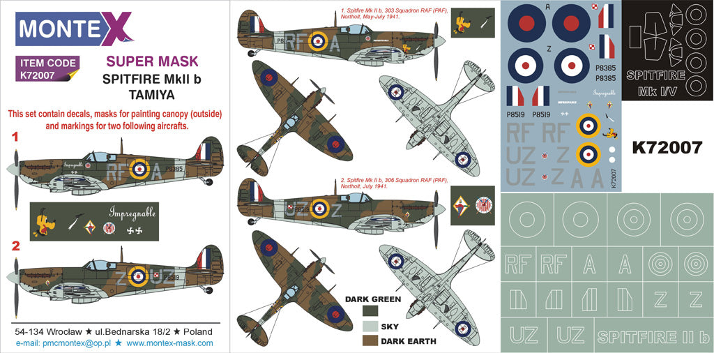 Montex MXK72007 1:72 Supermarine Spitfire Mk.IIb 1 canopy mask