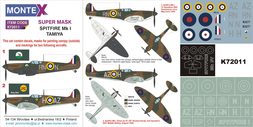 Montex MXK72011 1:72 Supermarine Spitfire Mk.I 1 canopy mask
