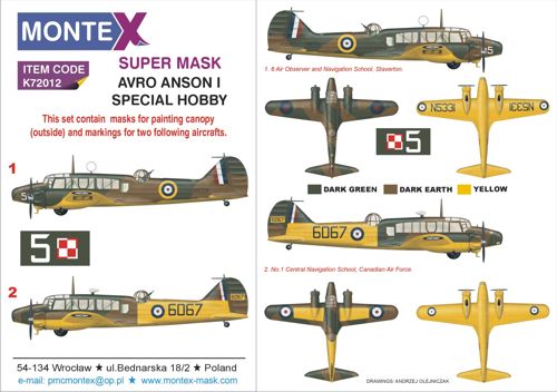 Montex MXK72012 1:72 AVRO ANSON Mk.I 1 canopy mask