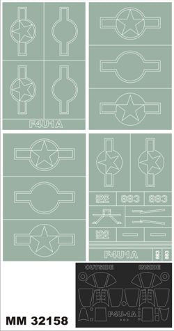 Montex MXMM32158 1:32 Vought F4U-1A Corsair 2 canopy frame paint mask