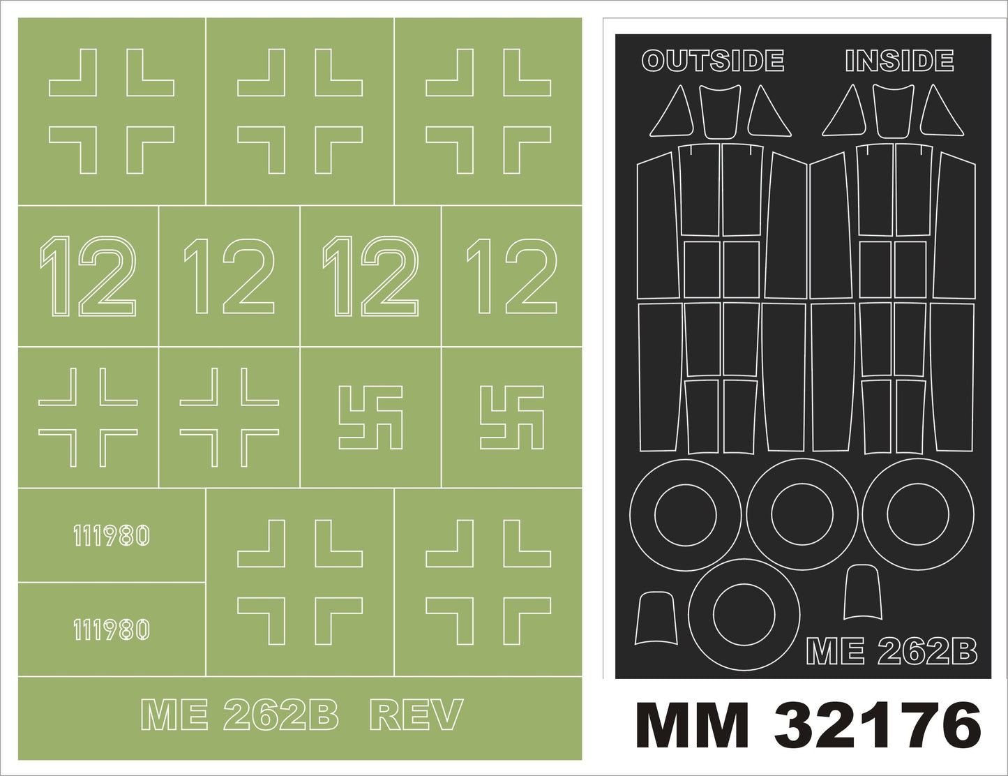 Montex MXMM32176 1:32 Messerschmitt Me-262B-1 2 canopy frame paint masks