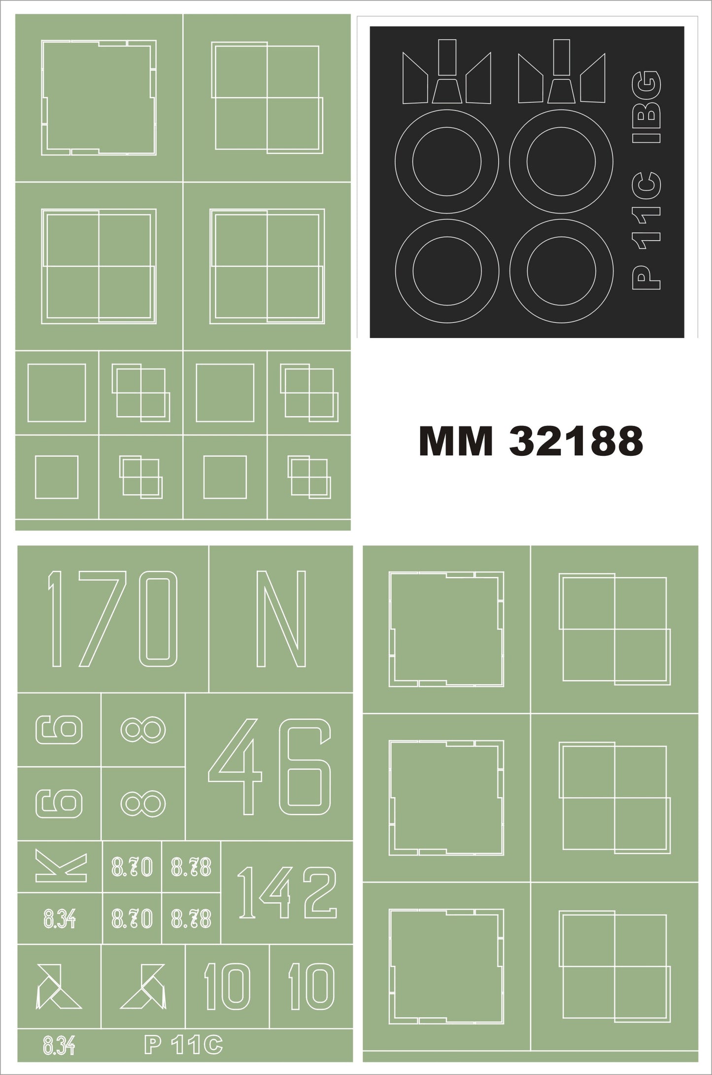 Montex MXMM32188 1:32 PZL P.11c 2 canopy frame paint masks