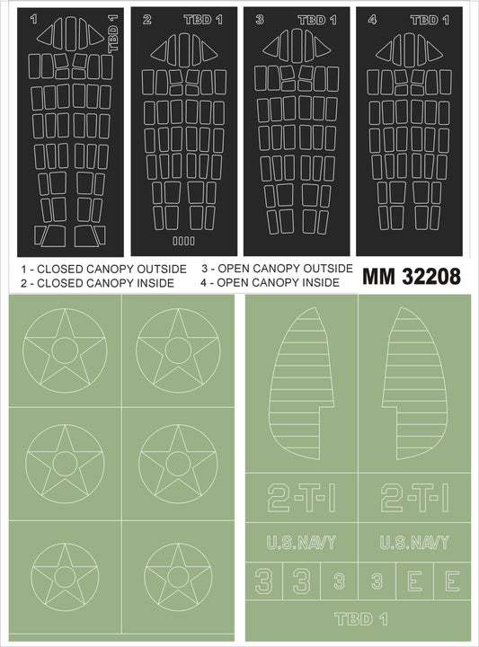 Montex MXMM32208 1:32 Douglas TBD-1 Devastator 2 canopy frame paint masks