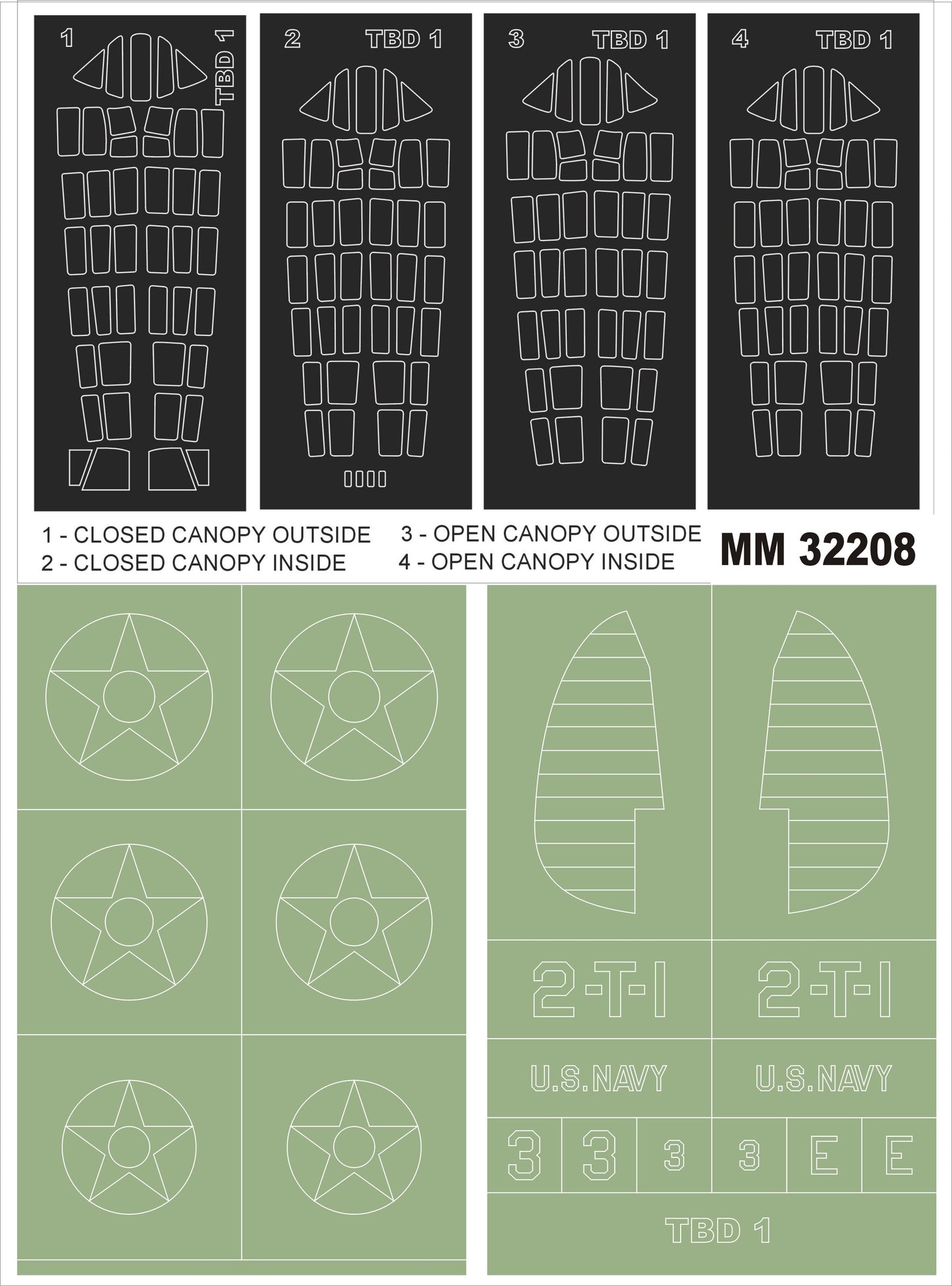 Montex MXMM32208 1:32 Douglas TBD-1 Devastator 2 canopy frame paint masks