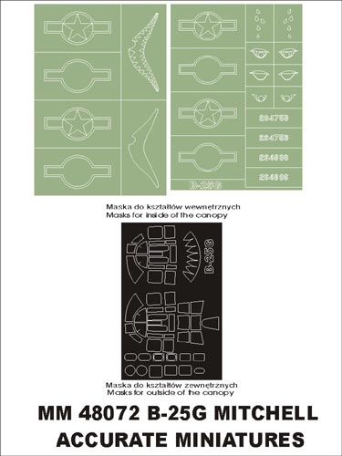 Montex MXMM48072 1:48 North-American B-25G Mitchell canopy frame paint masks