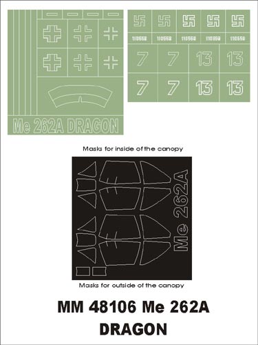 Montex MXMM48106 1:48 Messerschmitt Me-262A canopy frame paint masks