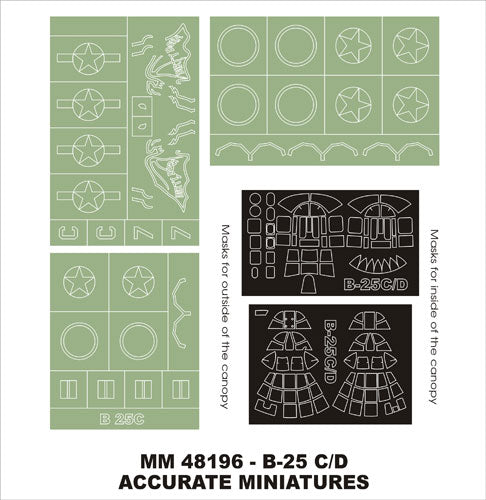 Montex MXMM48196 1:48 North-American B-25C/D Mitchell canopy frame paint masks