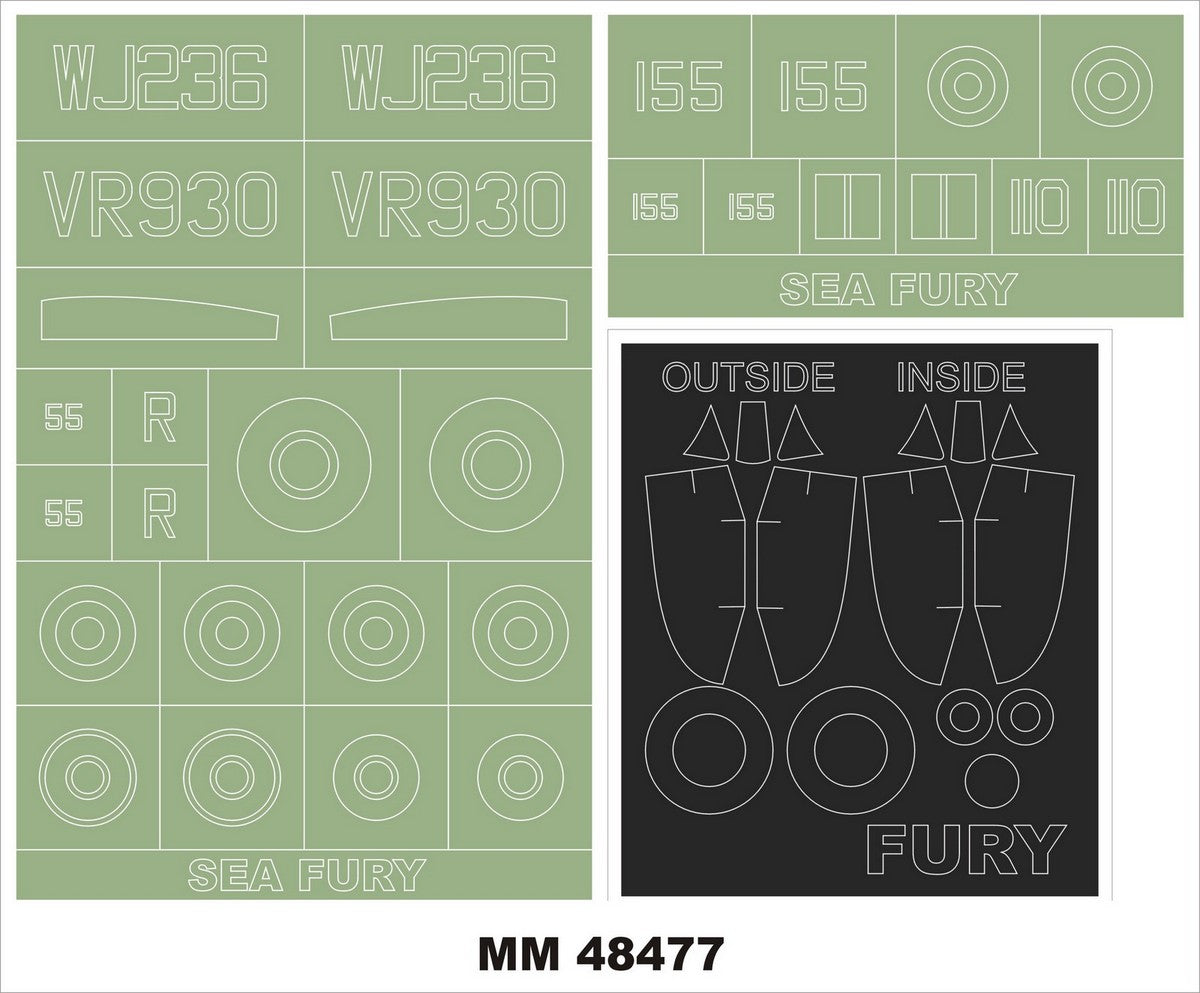 Montex MXMM48477 1:48 Hawker Sea Fury FB.11 2 canopy frame paint masks