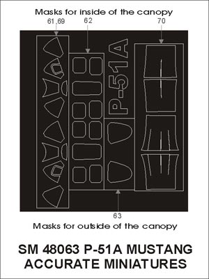 Montex MXSM48063 1:48 North-American P-51A Mustang canopy frame paint masks