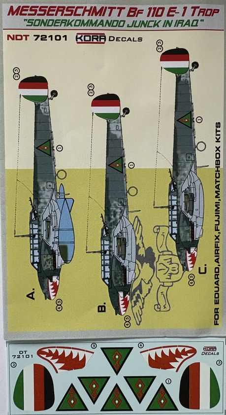Kora NDT72101 Bf-110E-1 Trop Iraqi Air Force Decals 1:72