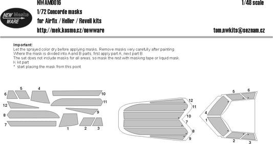 New Ware NWAM0016 1:72 Aerospatiale Concorde paint masks