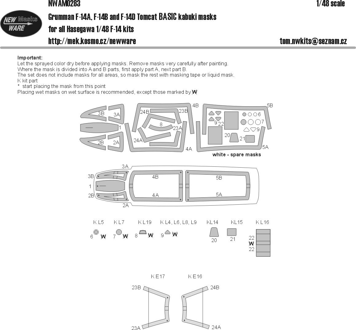 New Ware NWAM0283 1:48 F-14A/B/D Tomcat Basic Kabuki Masks