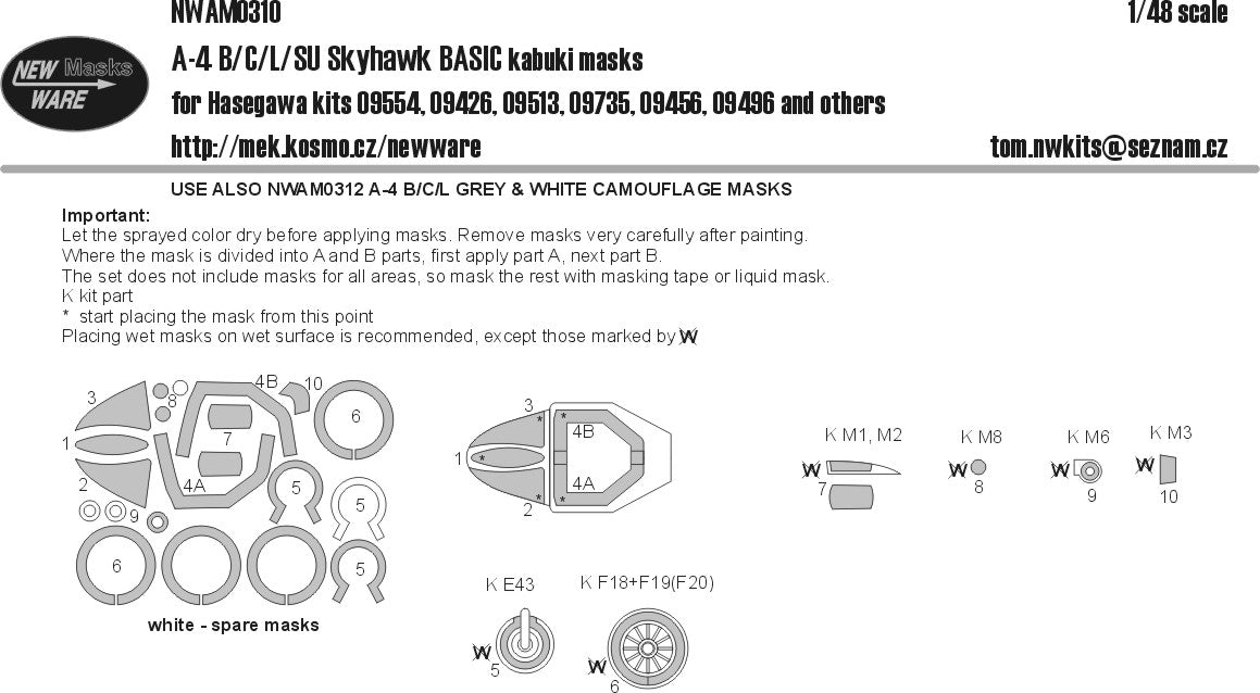 New Ware NWAM0310 1:48 A-4B/C/L/SU Skyhawk Basic Kabuki Masks
