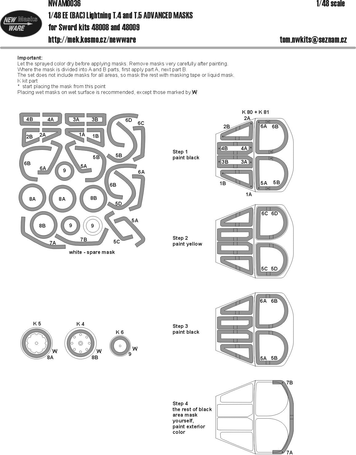 New Ware NWAM0036 1:48 BAC/EE Lightning T Mk.4/Mk.5 ADVANCED MASKS