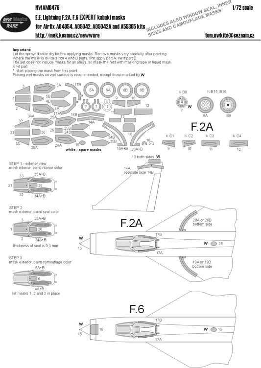 New Ware NWAM0476 1:72 Lightning F.2A/F.6 Expert Kabuki Masks