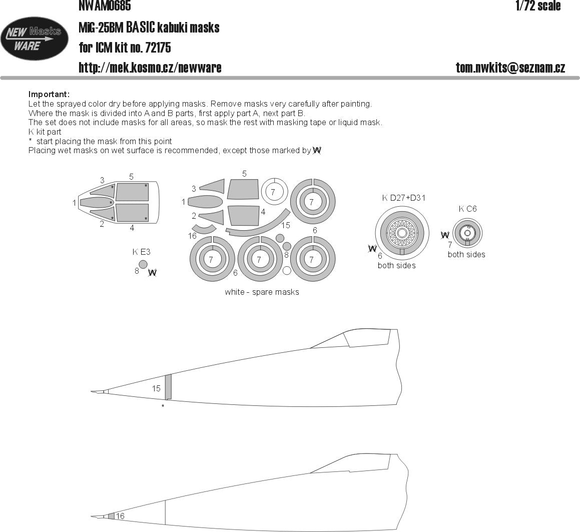 New Ware NWAM0685 1:72 MiG-25BM Basic Kabuki Masks