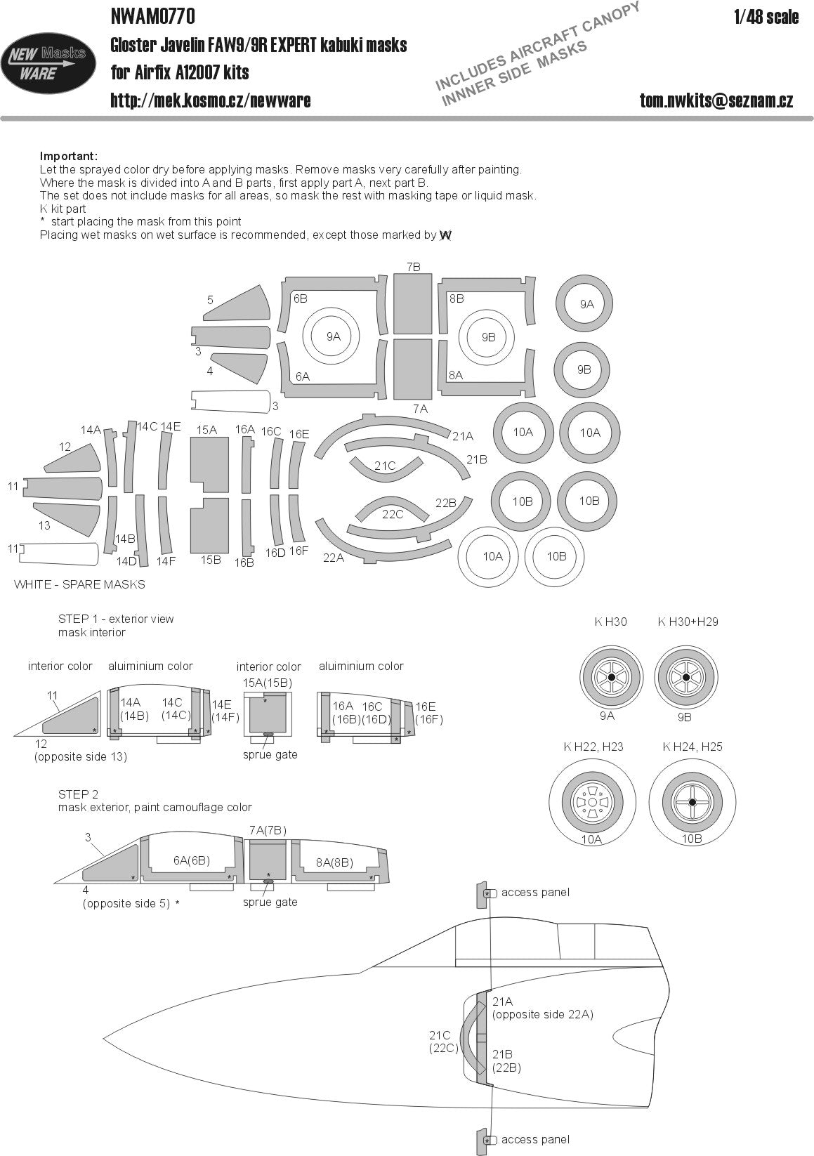 New Ware NWAM0770 1:48 Gloster Javelin FAW.9/R Expert Masks