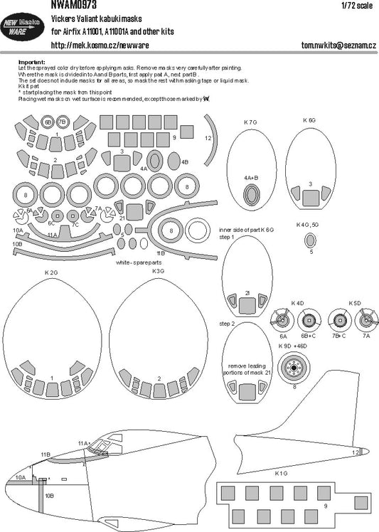 New Ware NWAM0973 1:72 Vickers Valiant Kabuki Masks
