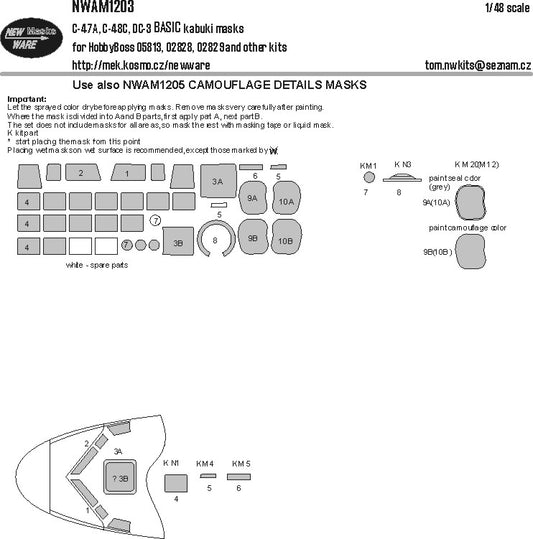 New Ware NWAM1203 1:48 Douglas C-47A/C-48C/DC-3 Basic Masks