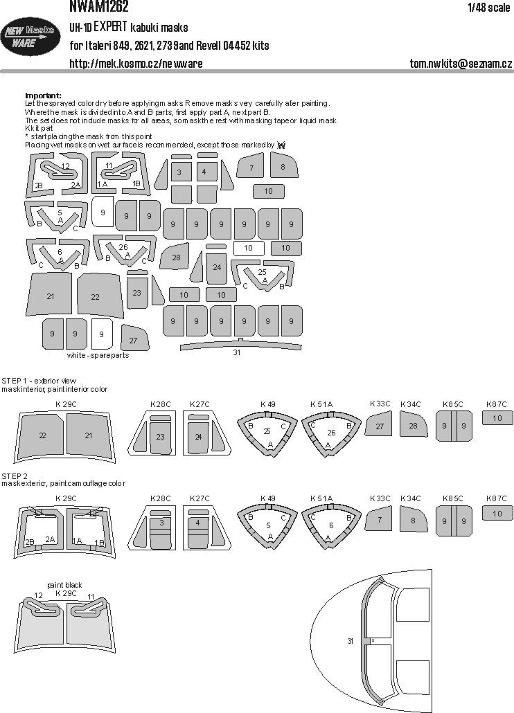 New Ware NWAM1262 1:48 Bell UH-1D Expert Kabuki Masks