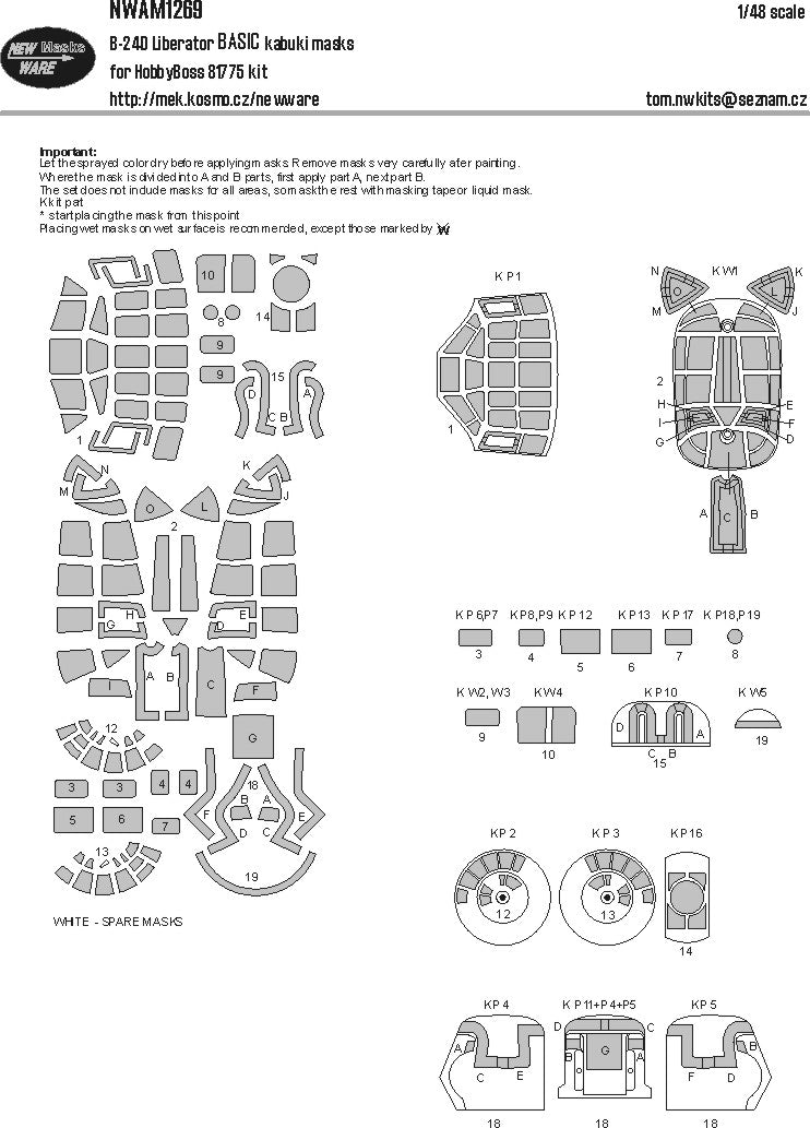 New Ware NWAM1269 1:48 Consolidated B-24D Liberator BASIC canopy masks
