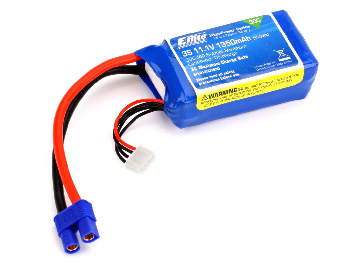 E-flite 1350mAh 3S 11.1V 30C LiPo, 13AWG EC3 EFLB13503S30