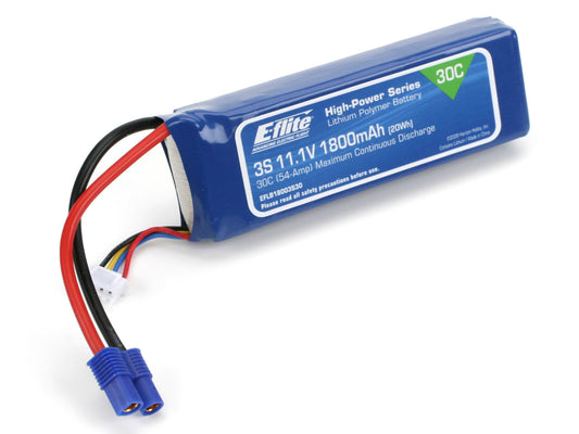 E-flite 1800mAh 3S 11.1V 30C LiPo,13AWG EC3 EFLB18003S30