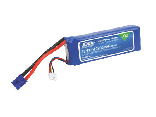 E-flite 2200mAh 3S 11.1V 30C LiPo, 13AWG EC3 EFLB22003S30