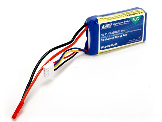 E-flite 450mAh 3S 11.1V 50C LiPo, 18AWG JST EFLB4503SJ50