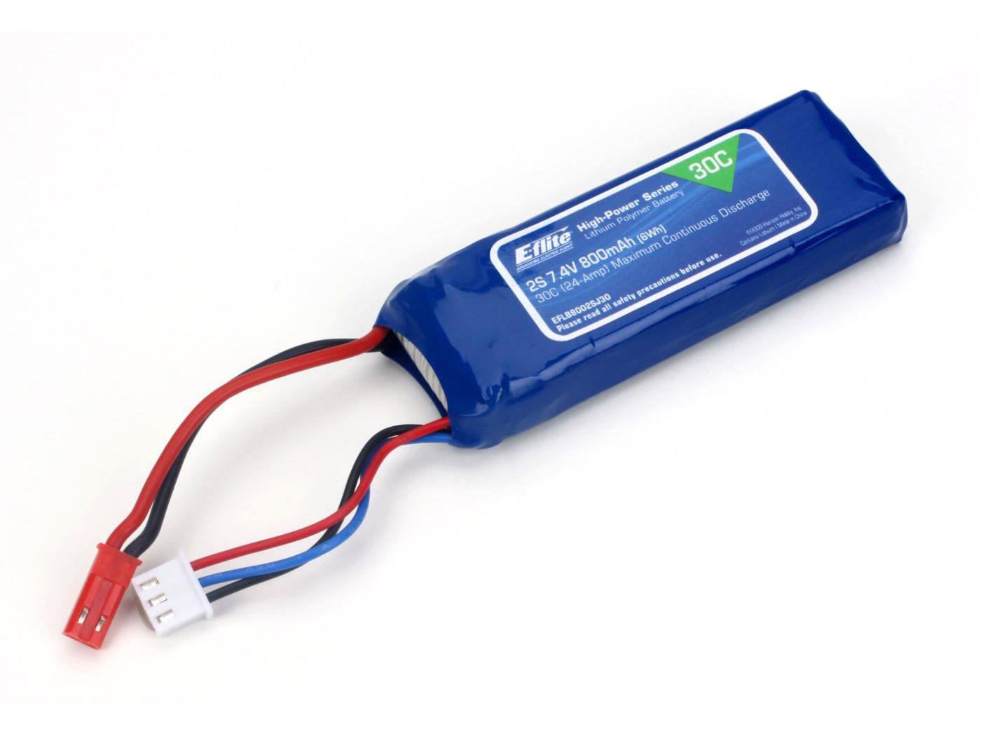 E-flite 800mAh 2S 7.4V 30C LiPo, 18AWG JST EFLB8002SJ30