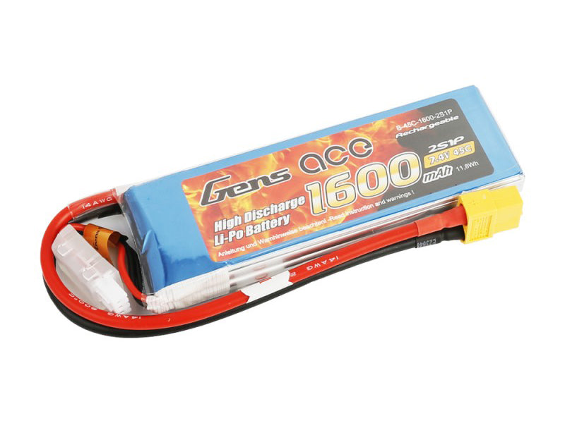 Gens Ace Li-Po 2S 7.4V 1600mAh 45C with XT60 G2S1600-45X6