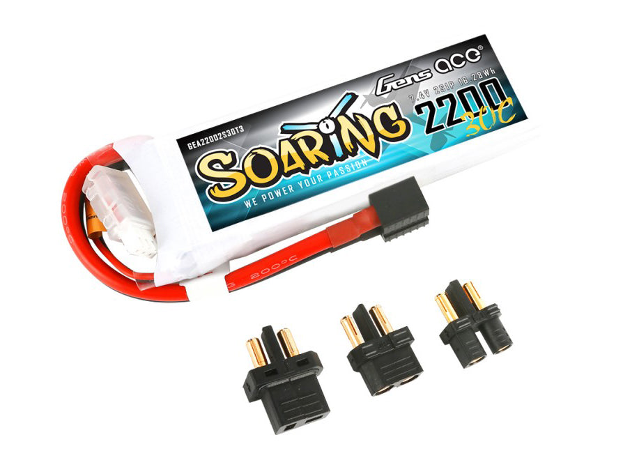 Gens Ace Li-Po 2S 7.4V 2200mAh 30C Soaring with EC3/XT60/T-Type G2S2200-30M