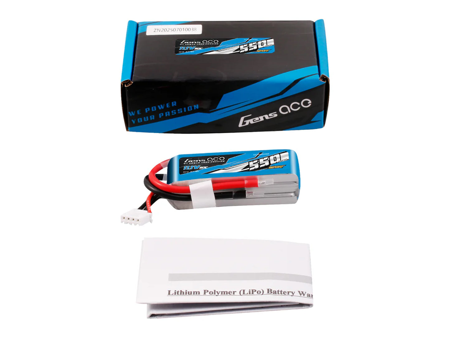 Gens Ace Li-Po Sport 3S 11.1V 550mAh 80C with No Plug G3S0550-80