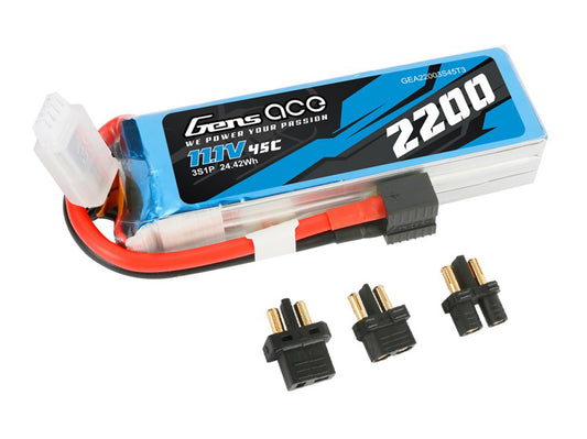 Gens Ace Li-Po 3S 11.1V 2200mAh 45C Soaring with EC3/XT60/T-Type G3S2200-45M