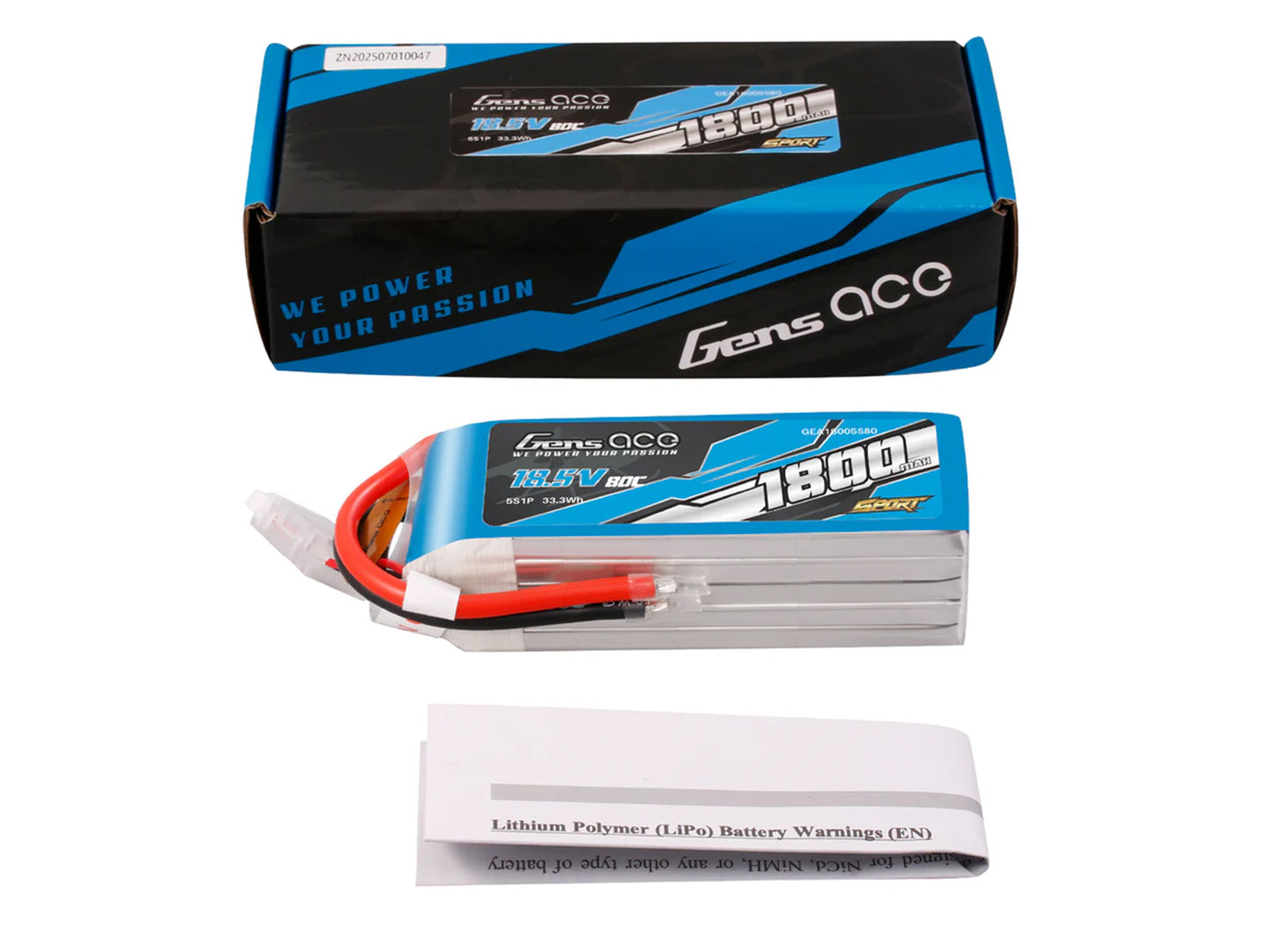 Gens Ace Li-Po Sport 5S 18.5V 1800mAh 80C with No Plug G5S1800-80