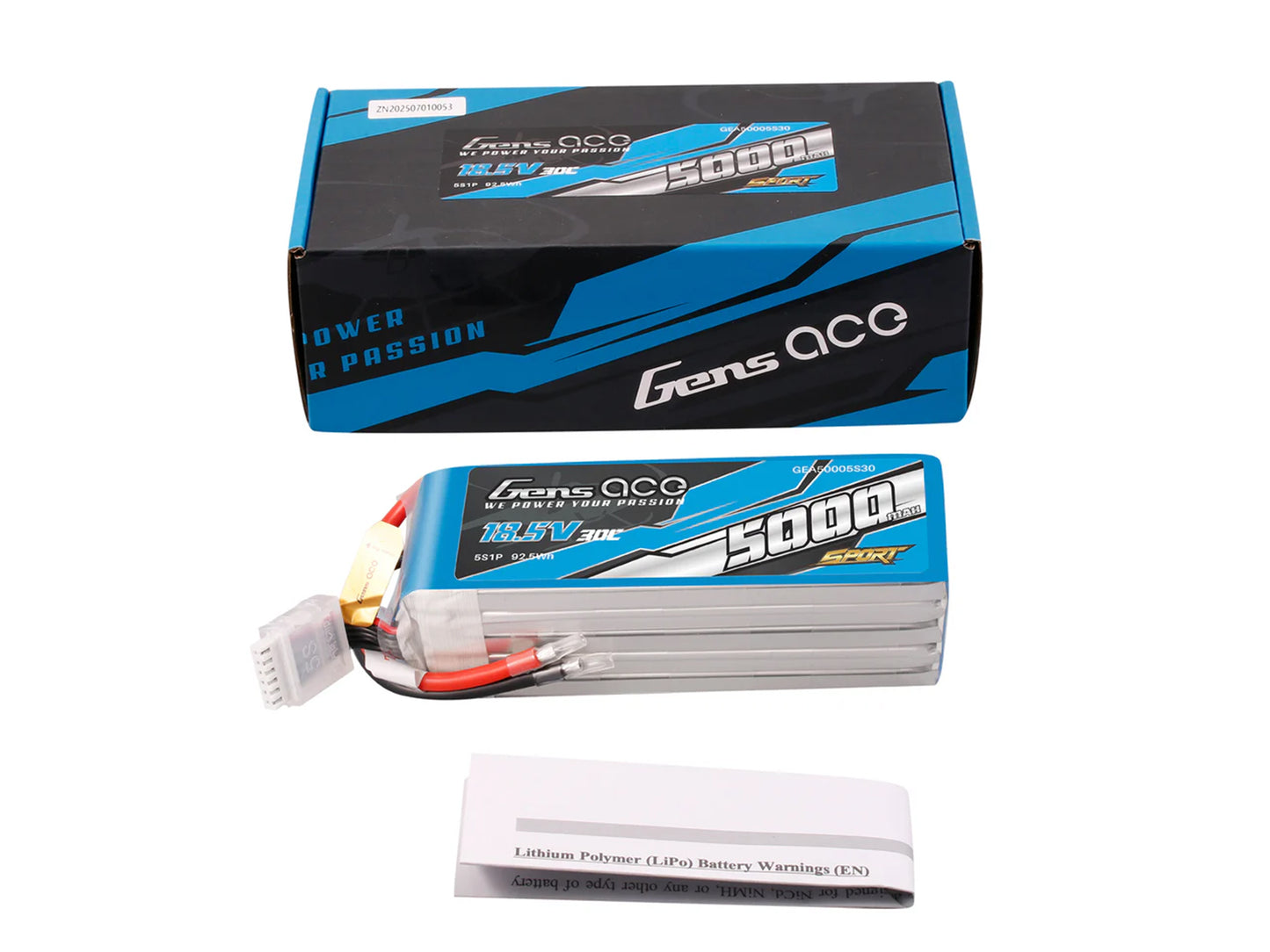 Gens Ace Li-Po Sport 5S 18.5V 5000mAh 30C with No Plug G5S5000-30