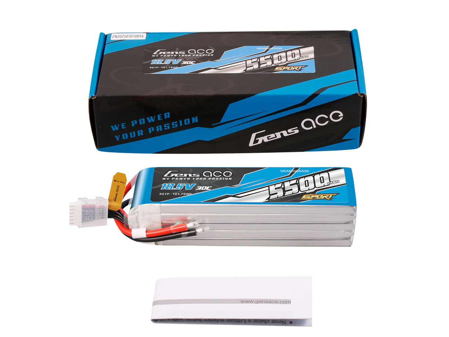 Gens Ace Li-Po Sport 5S 18.5V 5500mAh 30C with No Plug G5S5500-30