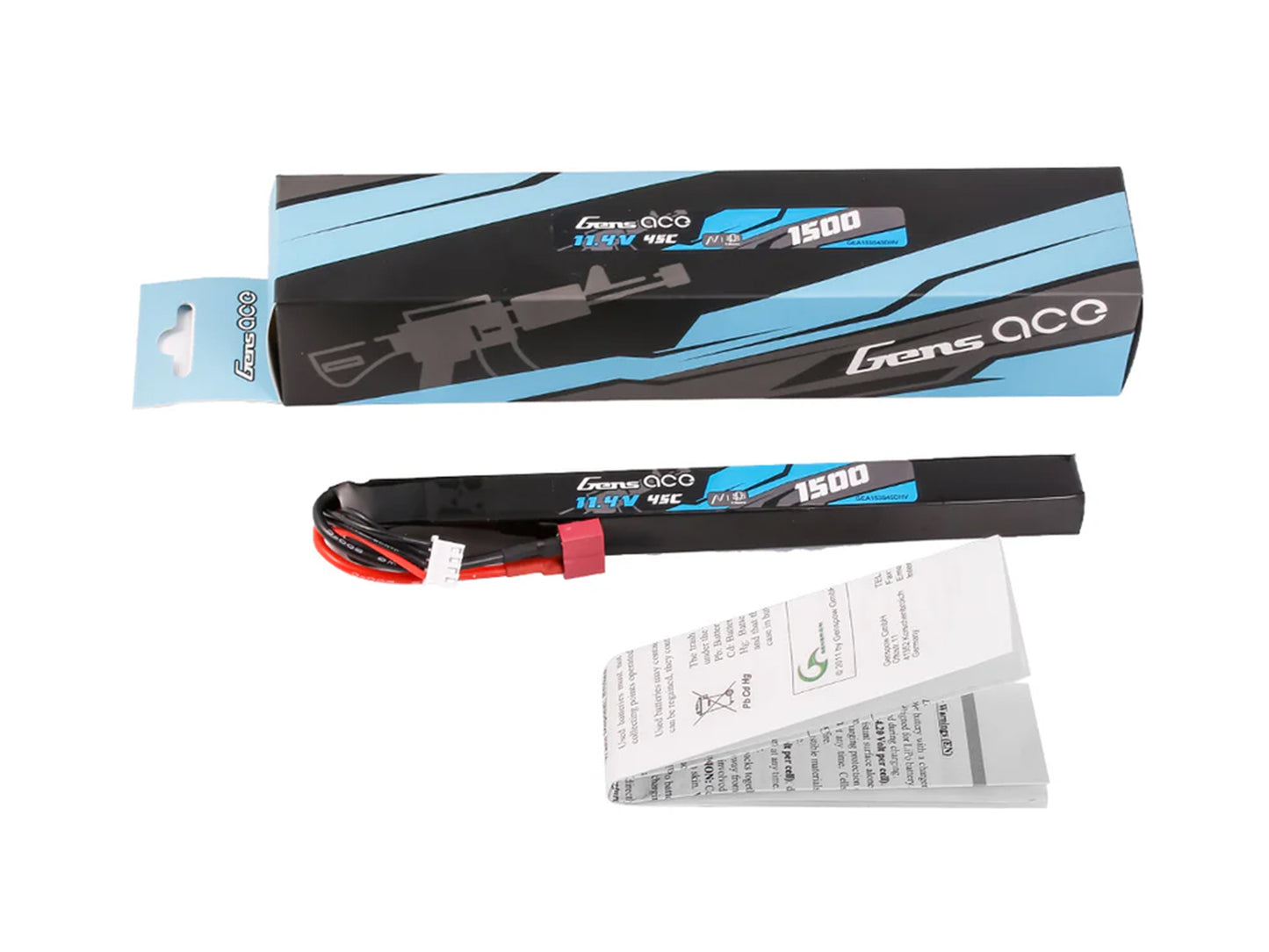 Gens Ace Airsoft 3S HV 1500mAh 45C with Deans (AK47 Long Stick) GAS3H1500-45D