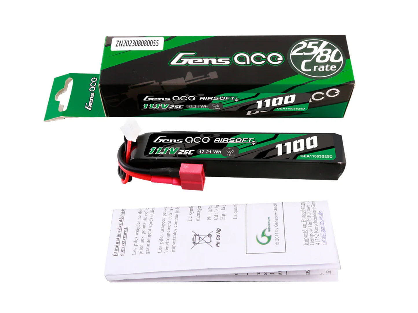 Gens Ace Airsoft 3S 1100mAh 25C with Deans (fit Most AEG) GAS3S1100-25D