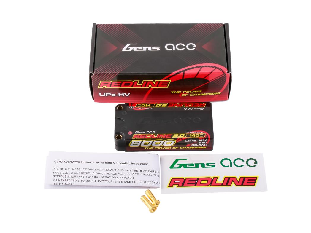 Gens Ace Li-Po HV Car Hard Case 1S2P 3.8V 8000mAh 140C RL2 5mm GC1H8000S-140G5